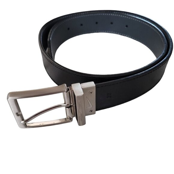 Nike Core Reversible Leather Belt Black & Gray Nickel Buckle - Picture 3 of 6